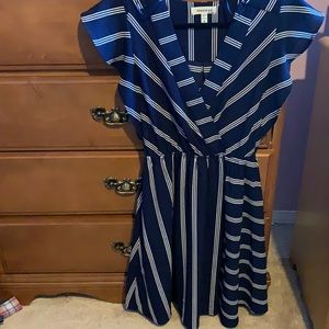 Blue and white striped fit and flare dress